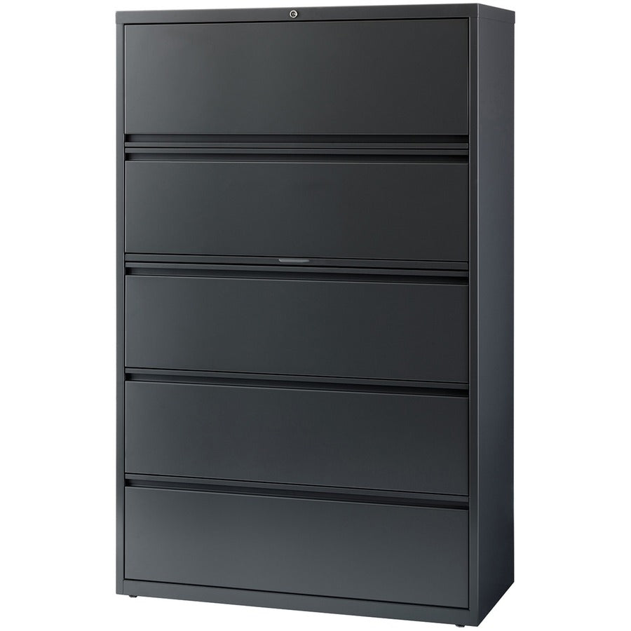 Lorell Fortress Series Lateral File w/Roll-out Posting Shelf - 42" Width x 18.6" Depth x 67.7" Height - 5 x Drawer(s) - Legal, Letter, A4 - Lateral - Rust Proof, Leveling Glide, Interlocking - Charcoal - Steel - Recycled