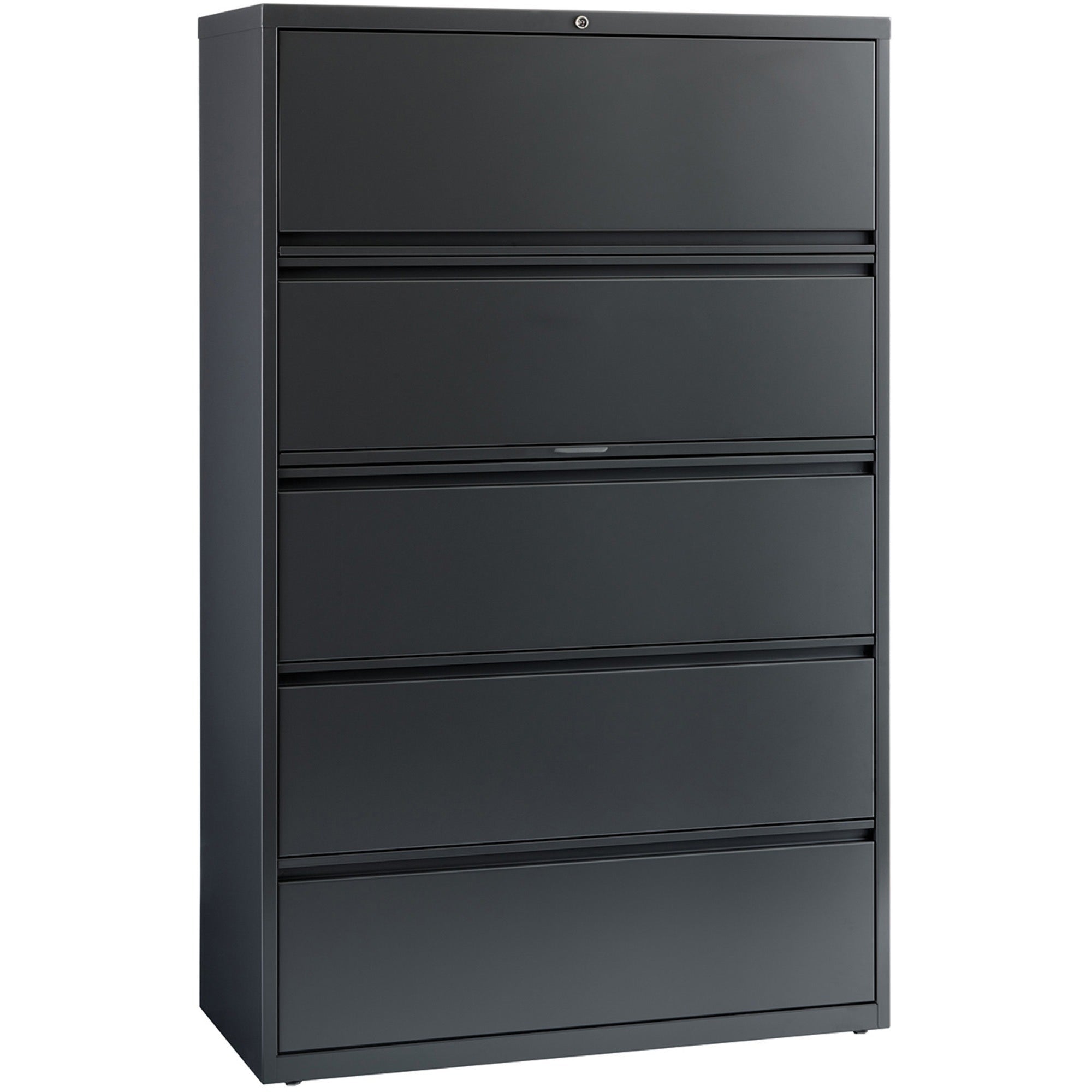 Lorell Fortress Series Lateral File w/Roll-out Posting Shelf - 42" Width x 18.6" Depth x 67.7" Height - 5 x Drawer(s) - Legal, Letter, A4 - Lateral - Rust Proof, Leveling Glide, Interlocking - Charcoal - Steel - Recycled