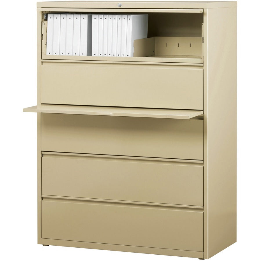 Lorell Fortress Series Lateral File with Roll-out Posting Shelf, 5 Drawers, 42"W x 18.6"D x 67.7"H, Putty, 1 Each