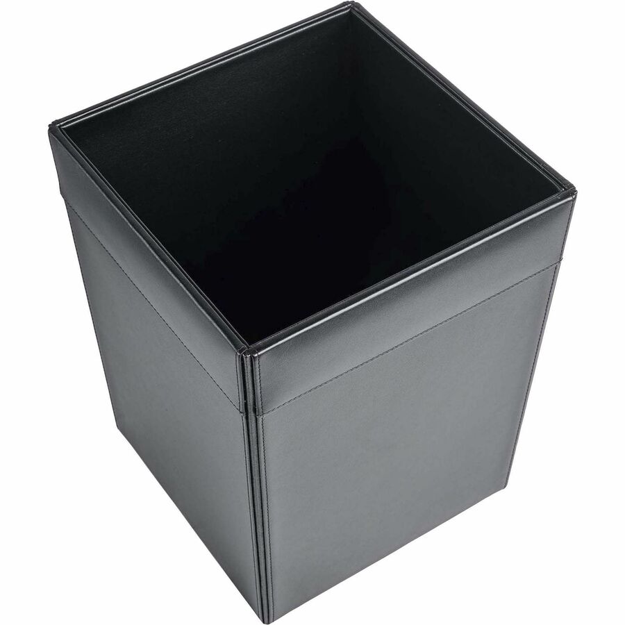 Dacasso Wastebasket - Square - 12" Height x 9.5" Width x 9.5" Depth - Leather - Black - 1 Each