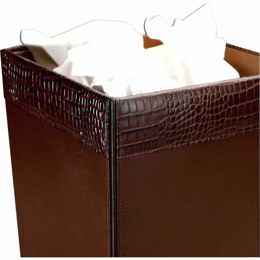 Dacasso Square Leather Wastebasket, Crocodile Finish, 12" x 9.5" x 9.5", 1 Each