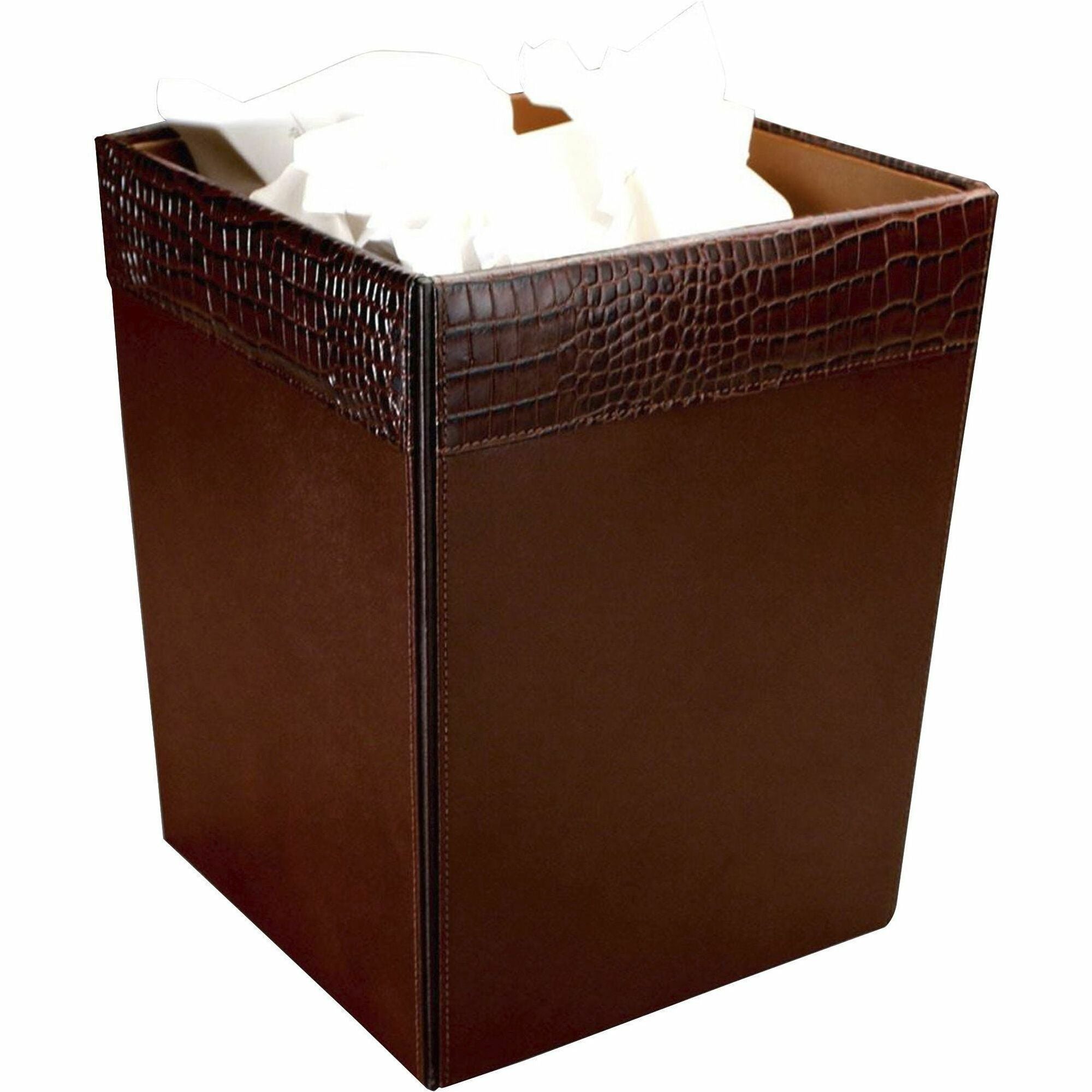 Dacasso Square Leather Wastebasket, Crocodile Finish, 12" x 9.5" x 9.5", 1 Each
