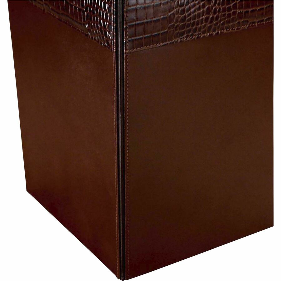 Dacasso Square Leather Wastebasket, Crocodile Finish, 12" x 9.5" x 9.5", 1 Each