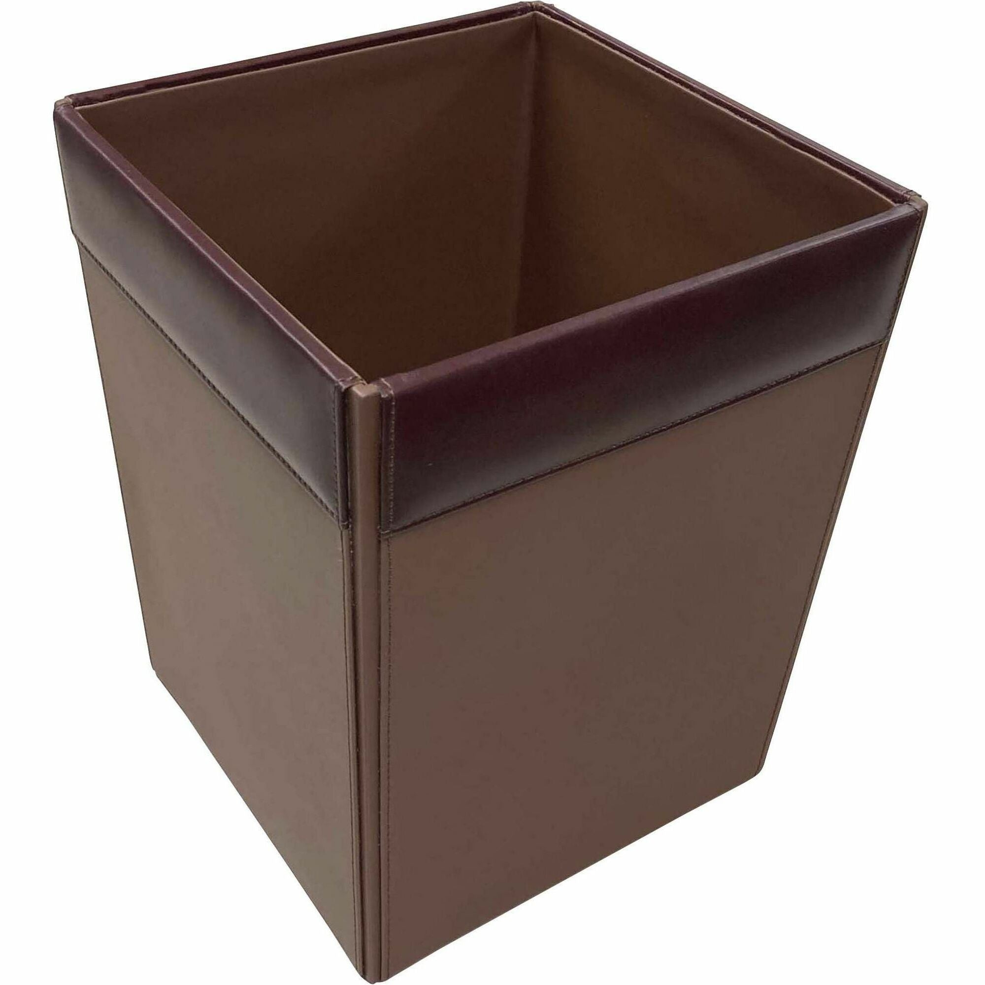 Dacasso Wastebasket, Square, 12" x 9.5" x 9.5", Leather, Mocha Finish, 1 Each