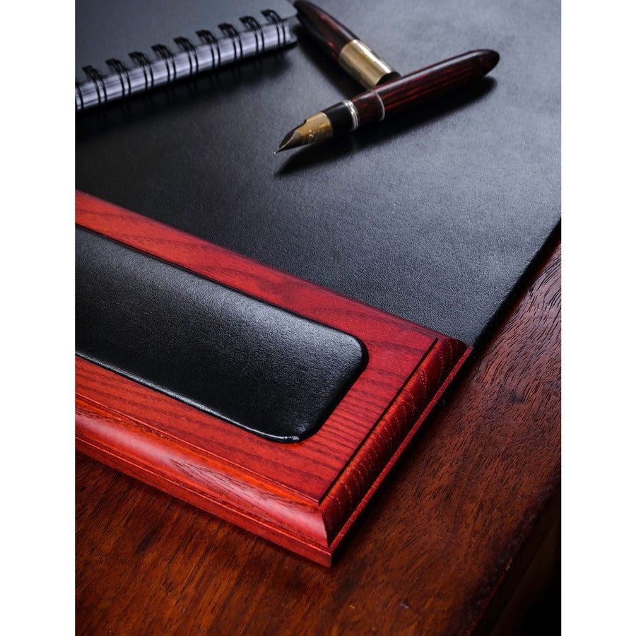 Dacasso Rosewood & Leather Side-Rail Desk Pad - Rectangular - 25.5" Width x 17.25000" Depth - Felt Black Backing - Leather, Rosewood