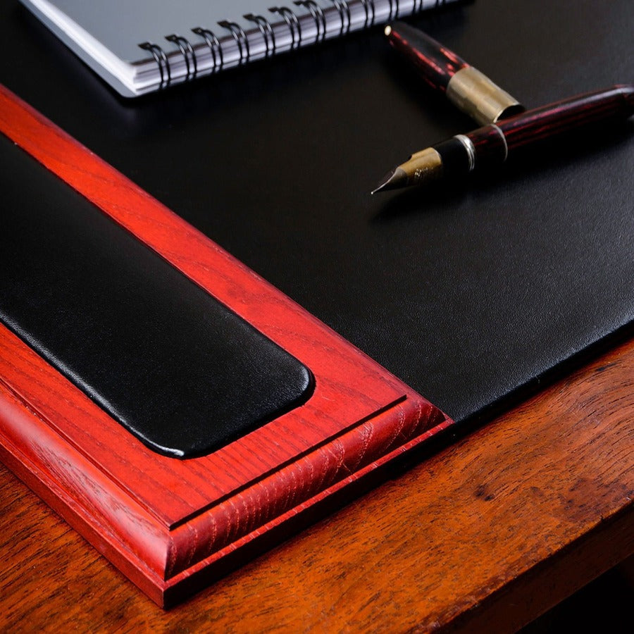 Dacasso Rosewood & Leather Side-Rail Desk Pad - Rectangular - 25.5" Width x 17.25000" Depth - Felt Black Backing - Leather, Rosewood