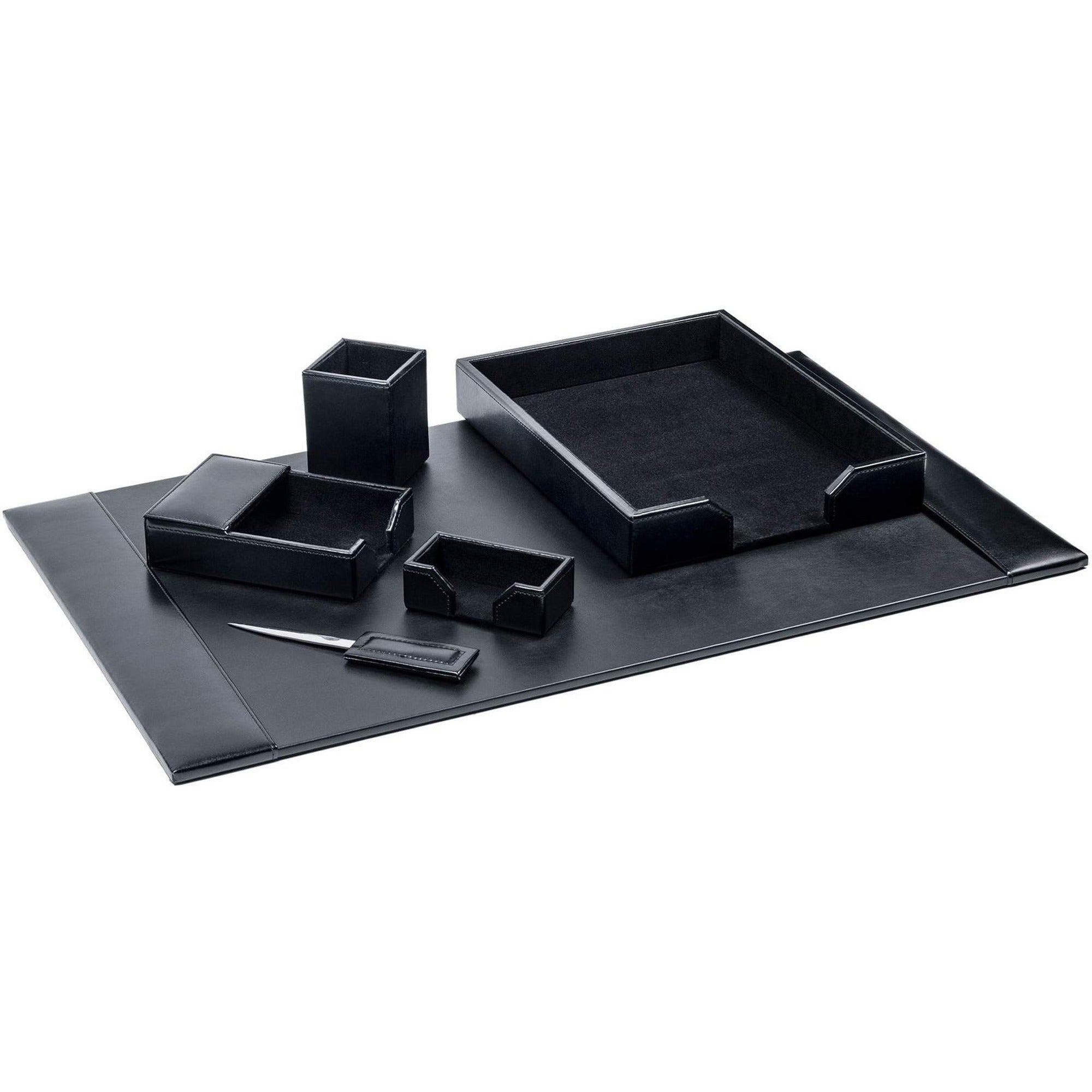 Dacasso Bonded Leather Desk Set, 6-Piece, Includes Desk Pad, Memo Holder, Business Card Holder, Pencil Cup, Letter Opener, Letter Tray, 1 Each