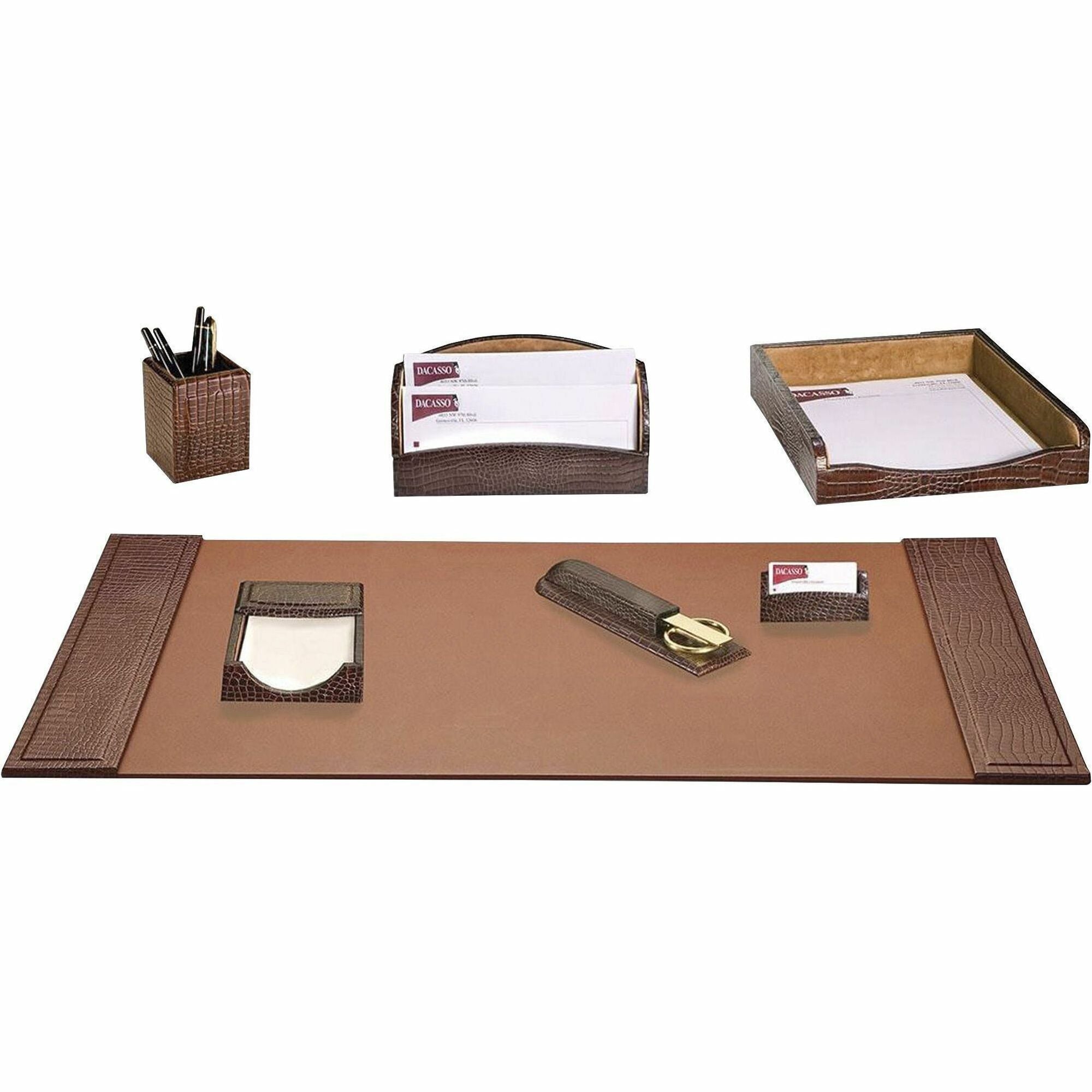Dacasso Embossed Leather Desk Set, Seven-Piece, 1 Each