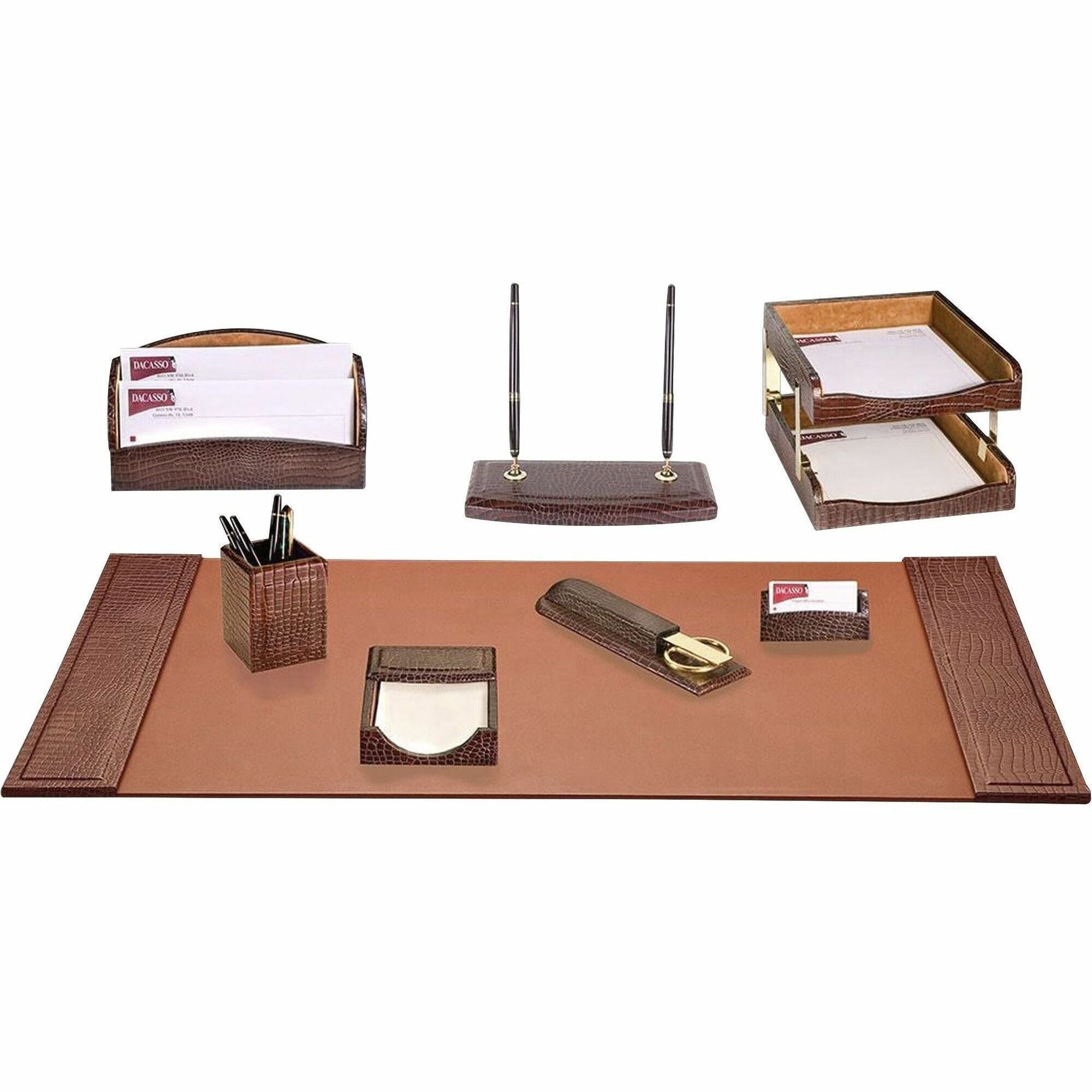 Dacasso Embossed Leather Desk Set, 10-Piece, 1 Each