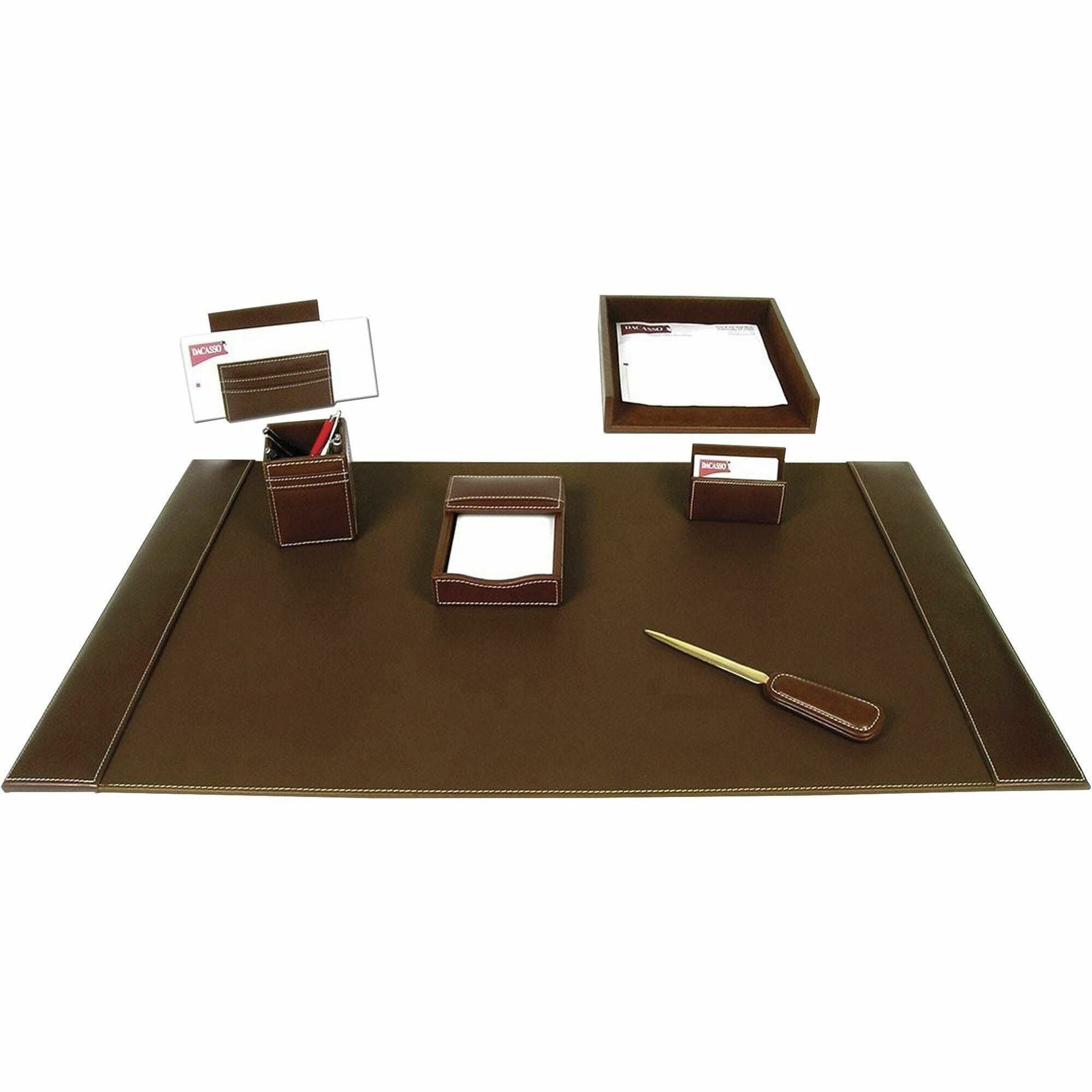 Dacasso Rustic Leather Desk Set, Seven-Piece, 1 Each