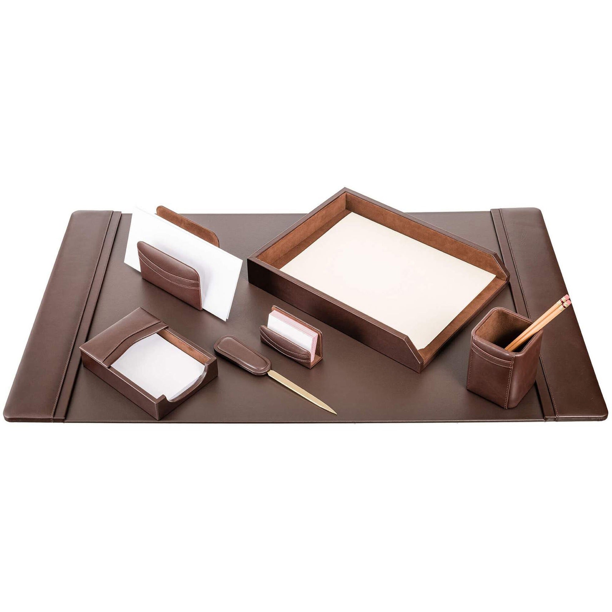 Dacasso Leather Desk Set, Seven-Piece, 1 Each
