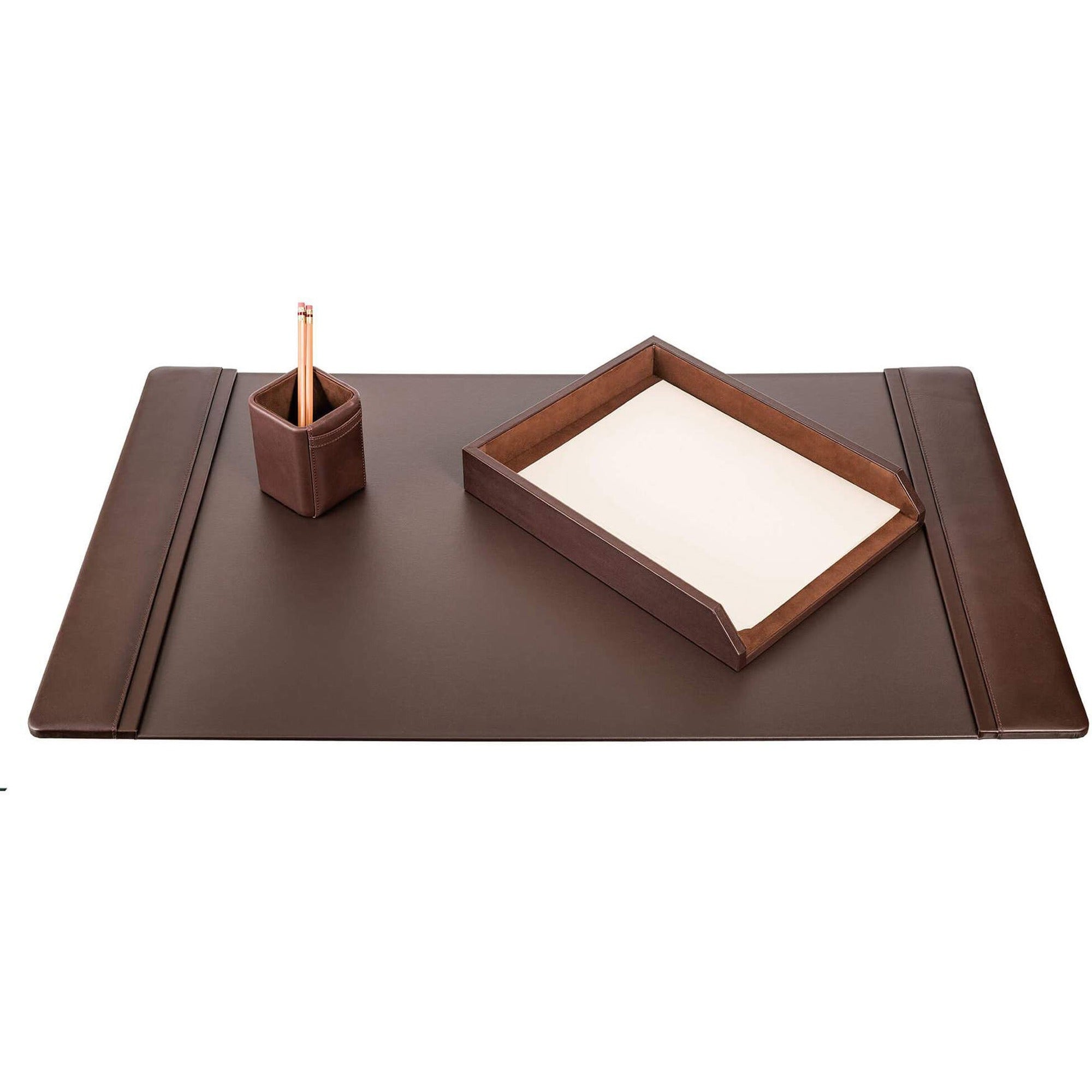 Dacasso Leather Desk Set, 3-Piece, Includes Desk Pad, Pencil Cup, Letter Tray, 1 Each