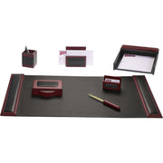 Dacasso Rosewood & Leather Desk Set, Seven-Piece, 1 Each
