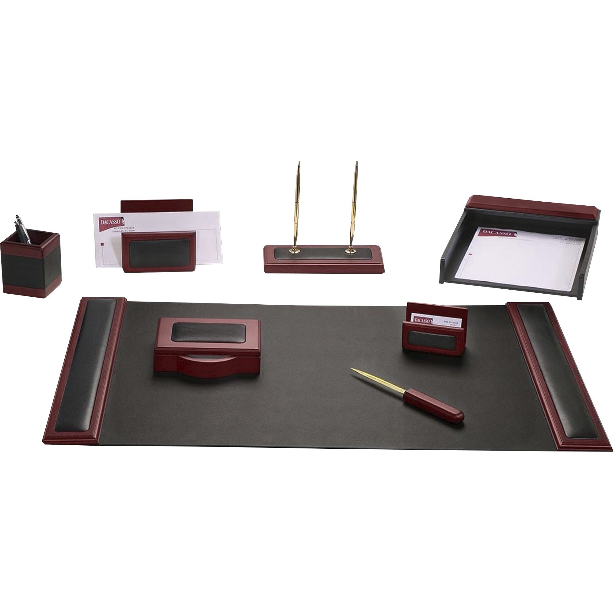 Dacasso Rosewood & Leather Desk Set, 8-Piece, 1 Each