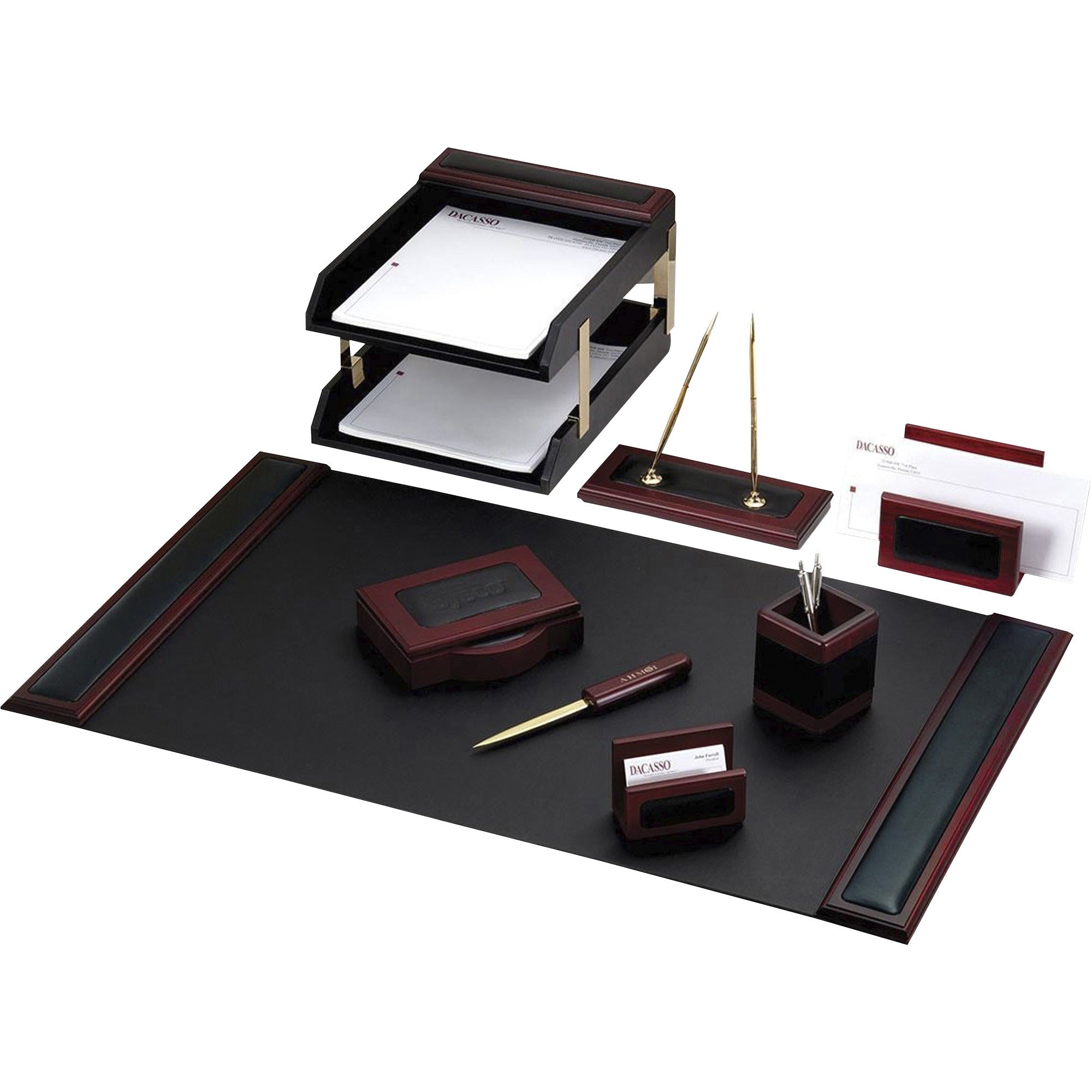 Dacasso Rosewood & Leather 10-Piece Desk Set, 1 Each