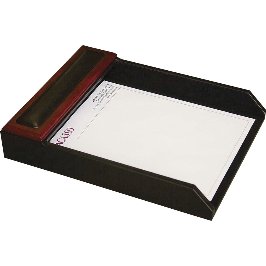 Dacasso Rosewood & Leather Desk Set, 3-Piece, Includes Desk Pad, Letter Tray, Pencil Cup, 1 Each