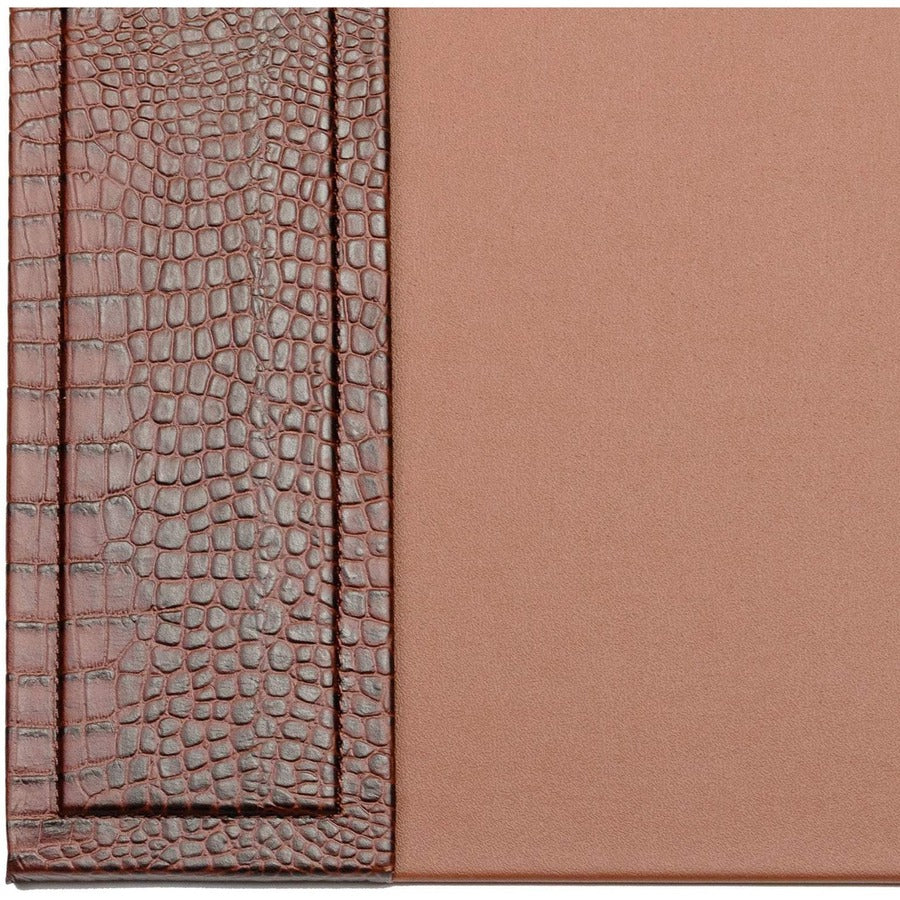Dacasso Crocodile Embossed Side-Rail Desk Pad - Rectangular - 22.5" Width x 17.25000" Depth - Felt Tan Backing - Top Grain Leather - Brown