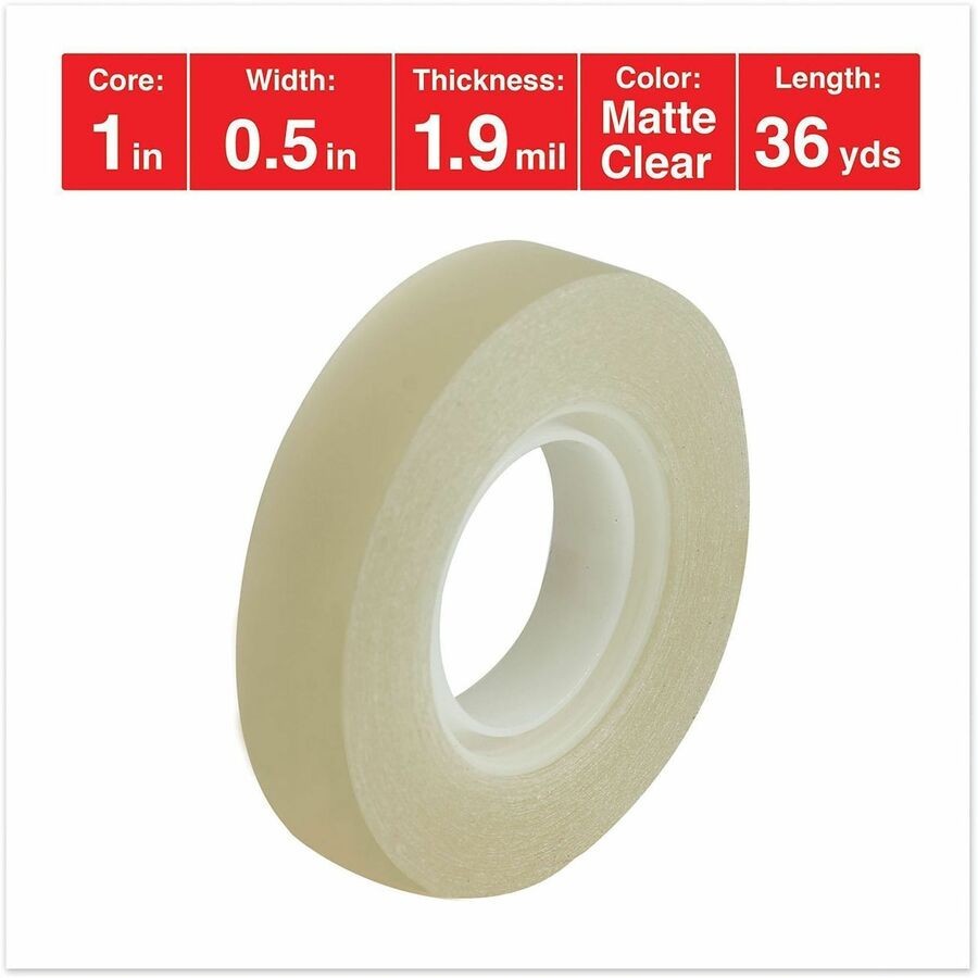 36 yd Length x 0.50" Width x 2 mil Thickness - 1" Core - Matte - Clear - Acrylic - Plastic Backing - 1 Roll