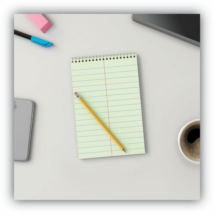 1 Subject(s) - 60 Sheets - Spiral - Pitman Ruled Front Ruling - 16 lb Basis Weight - 9" Height x 6" Width - Green Tint Paper
