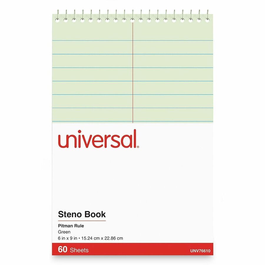 1 Subject(s) - 60 Sheets - Spiral - Pitman Ruled Front Ruling - 16 lb Basis Weight - 9" Height x 6" Width - Green Tint Paper