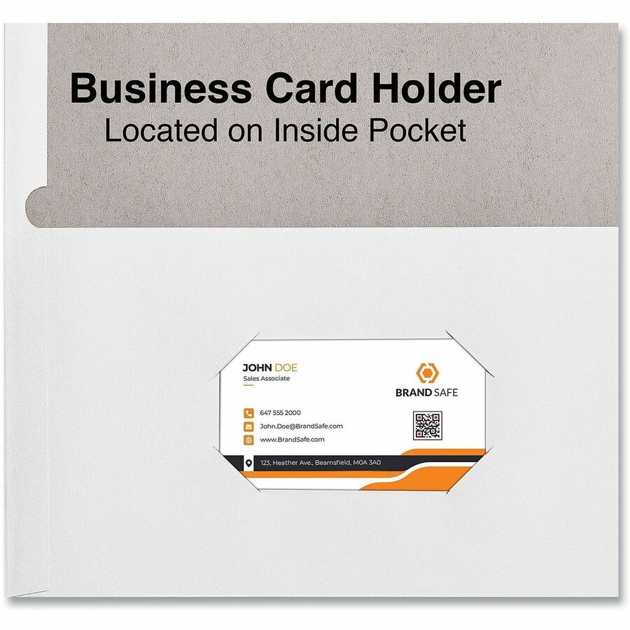 Universal Two-Pocket Portfolio, Embossed Leather Grain Paper, White, 11" x 8.5", 2 Pockets, Business Card Holder, 25/Box