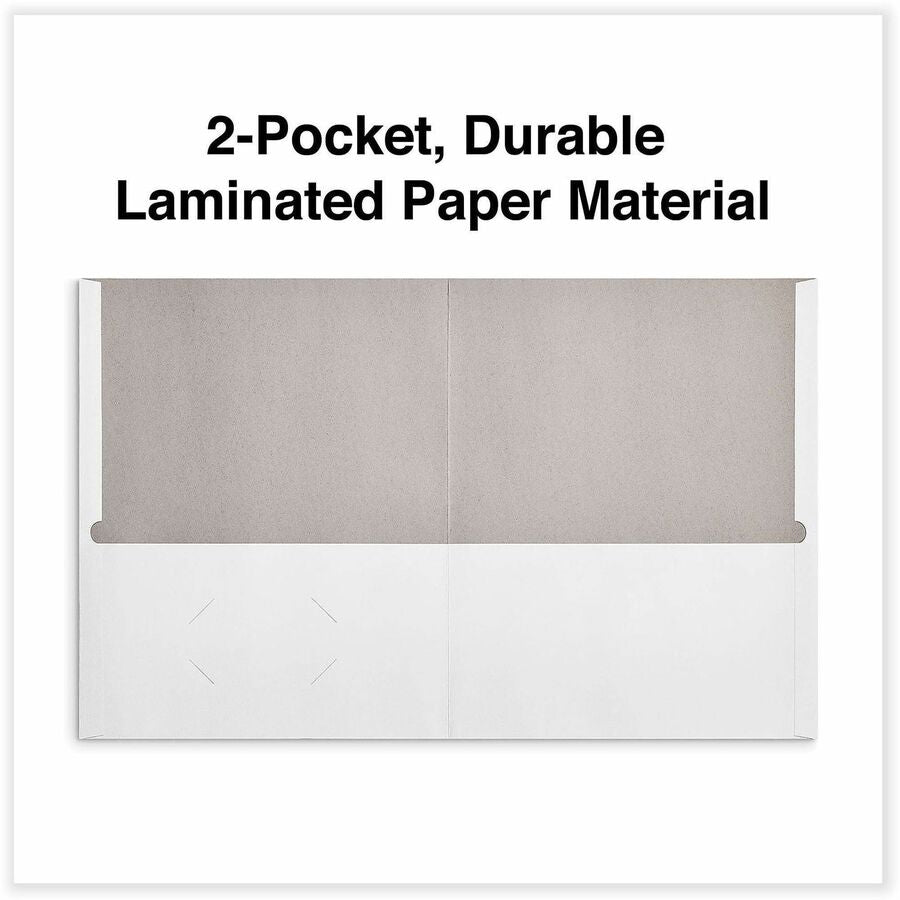 Universal Two-Pocket Portfolio, Embossed Leather Grain Paper, White, 11" x 8.5", 2 Pockets, Business Card Holder, 25/Box