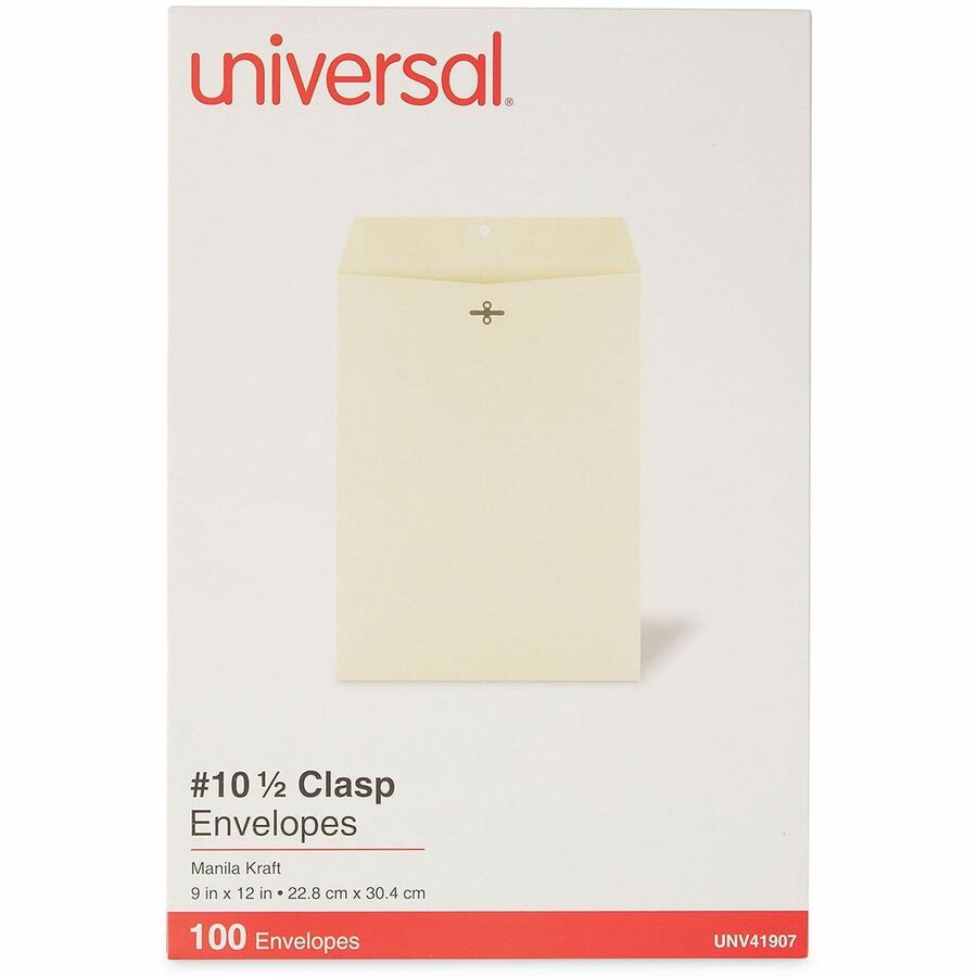 Universal Envelope - #10 1/2 - 32 lb - Clasp/Gummed Flap - Brown Kraft - Kraft Paper - 100 / Box