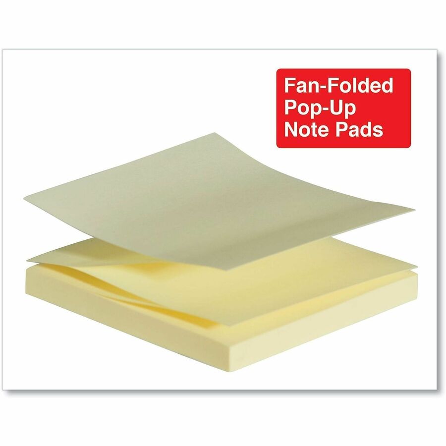 Universal Note Pad - 100 x Yellow - Square - 100 Sheets per Pad - Yellow - Self-stick, Residue-free, Fanfold, Pop-up, Repositionable, Adhesive - 12 / Pack