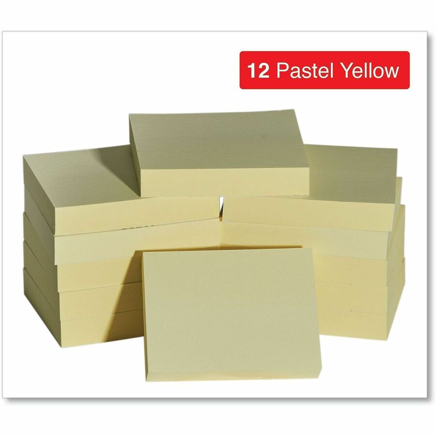 Universal Note Pad - 100 x Yellow - Rectangle - 100 Sheets per Pad - Yellow - Self-stick, Residue-free - 12 / Pack
