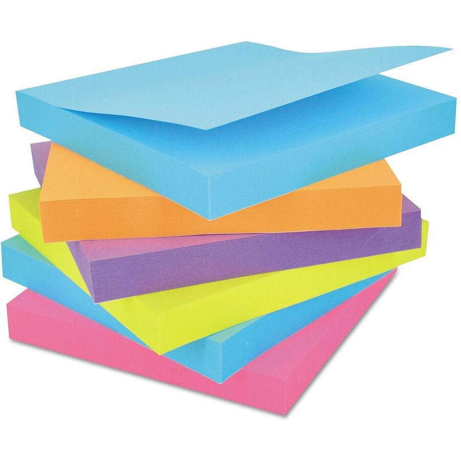 Universal Note Pad - 100 x Bright Assorted - Square - 100 Sheets per Pad - Assorted Bright - Self-stick, Residue-free - 12 / Pack