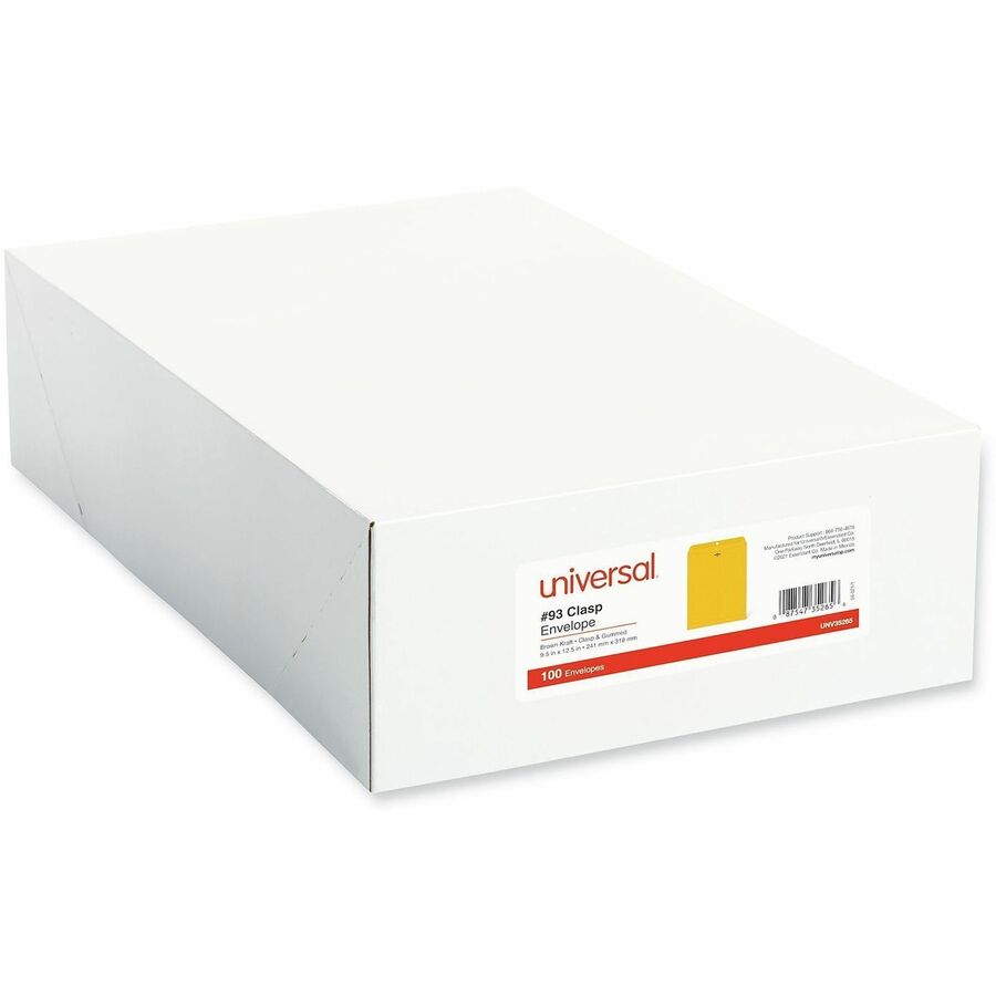 Universal Envelope - #93 - 28 lb - Clasp/Gummed Flap - Brown Kraft - Kraft Paper - 100 / Box