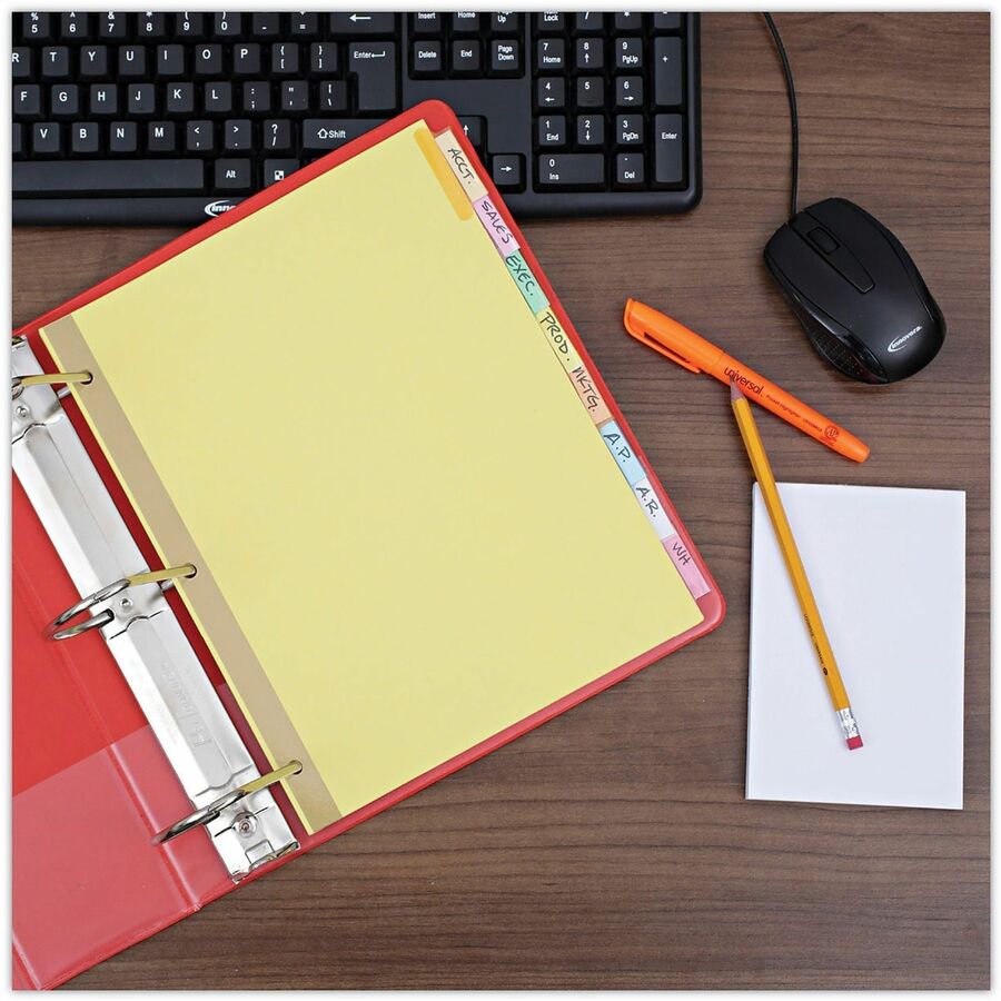 Universal Index Divider, 24 Sets, 8 Blank Side Tabs per Set, 8.5" x 11", Letter Size, 3-Hole Punched, Buff Paper Dividers with Assorted Plastic Tabs, Double-Sided, Gold Reinforced Binding Edge