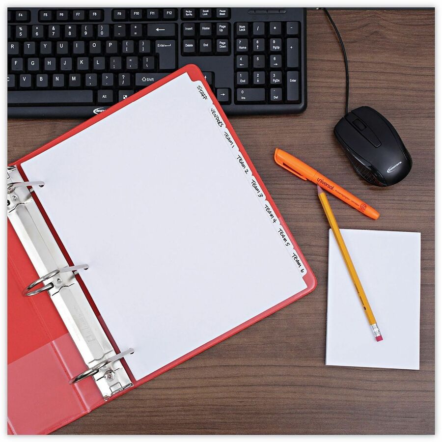 24 x Divider(s) - 8 Blank Side Tab(s) - 8.5" Divider Width x 11" Divider Length - Letter - 3 Hole Punched - White Ledger Stock Divider - White Ledger Stock Tab(s) - 30% Recycled - Customizable, Double-sided, Reinforced Edges - 24 Set