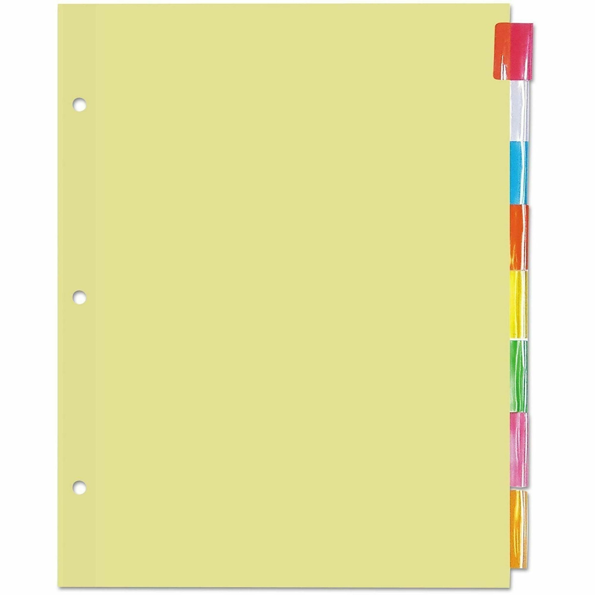 24 x Divider(s) - 8 Blank Side Tab(s) - 8.5" Divider Width x 11" Divider Length - Letter - 3 Hole Punched - Buff Paper Divider - Assorted Plastic Tab(s) - 0% - Customizable, Mylar Reinforced Edge - 24 Set