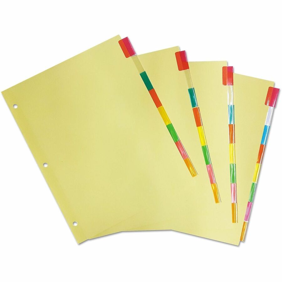 24 x Divider(s) - 8 Blank Side Tab(s) - 8.5" Divider Width x 11" Divider Length - Letter - 3 Hole Punched - Buff Paper Divider - Assorted Plastic Tab(s) - 0% - Customizable, Mylar Reinforced Edge - 24 Set