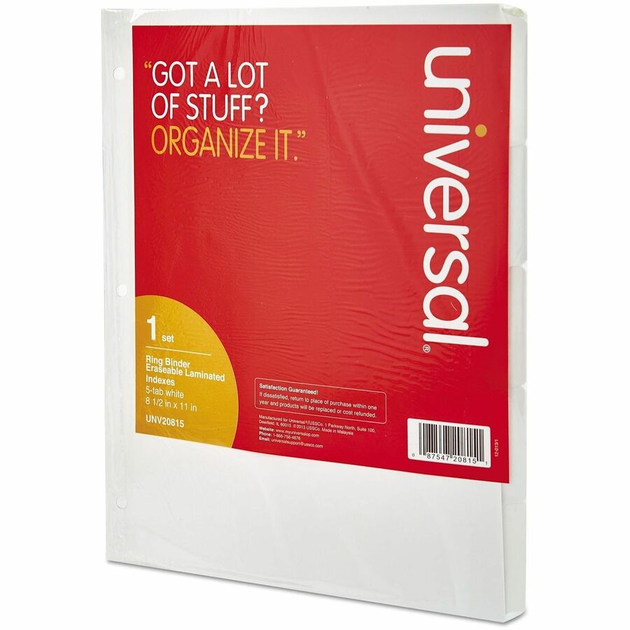 5 Side Tab(s) - 3 Hole Punched - White Paper Divider - White Paper Tab(s) - Customizable, Double-sided, Reinforced Edges, Laminated Tab - 1 Set