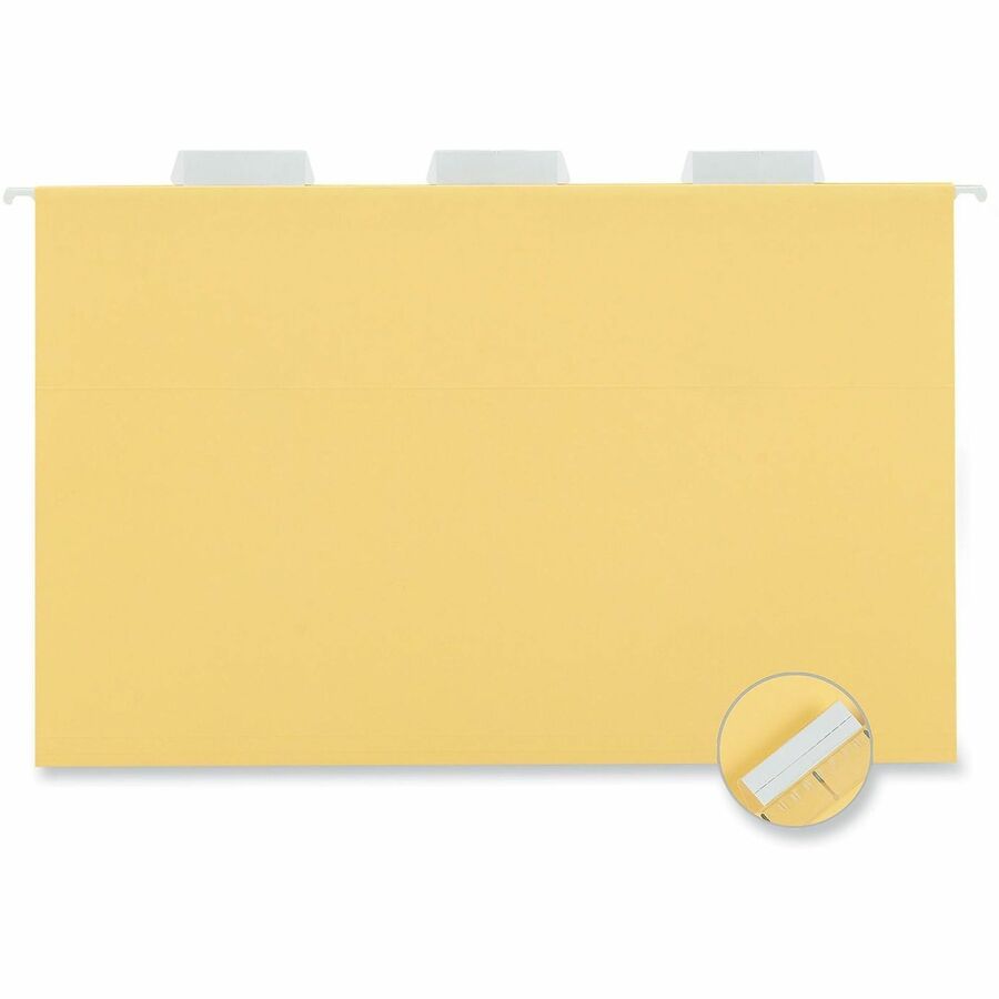 Universal 1/5 Tab Cut Legal Hanging Folder - Assorted Tab Position - 11 pt. - Stock - Yellow - 25 / Box