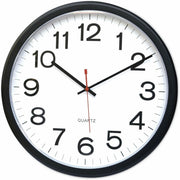 Universal Wall Clock, Analog, Quartz Movement, Black Plastic Case, Round, 13.5" Diameter, 1 Each