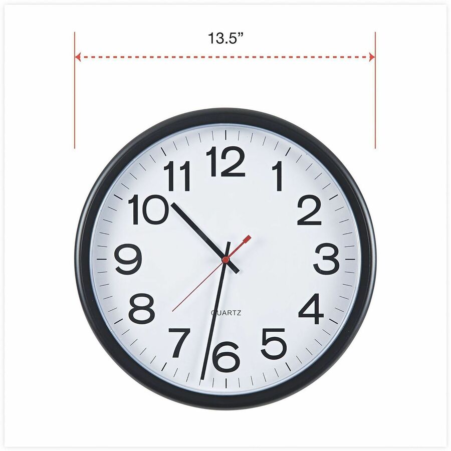 Universal Wall Clock, Analog, Quartz Movement, Black Plastic Case, Round, 13.5" Diameter, 1 Each