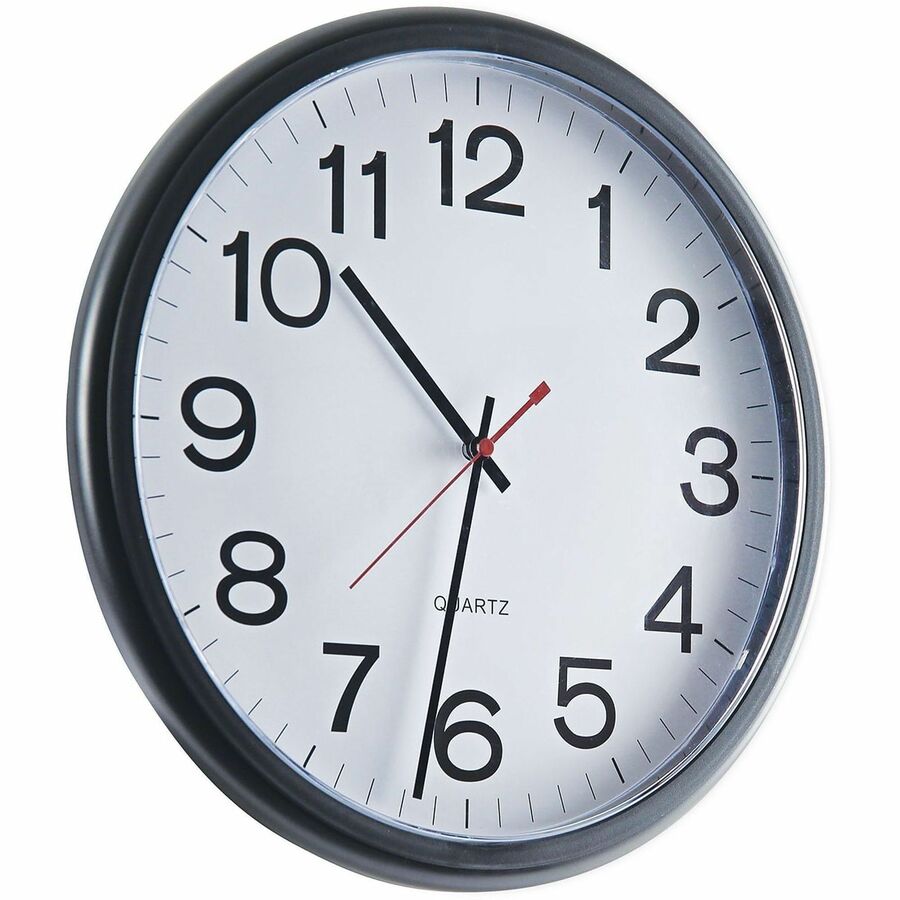 Universal Wall Clock, Analog, Quartz Movement, Black Plastic Case, Round, 13.5" Diameter, 1 Each