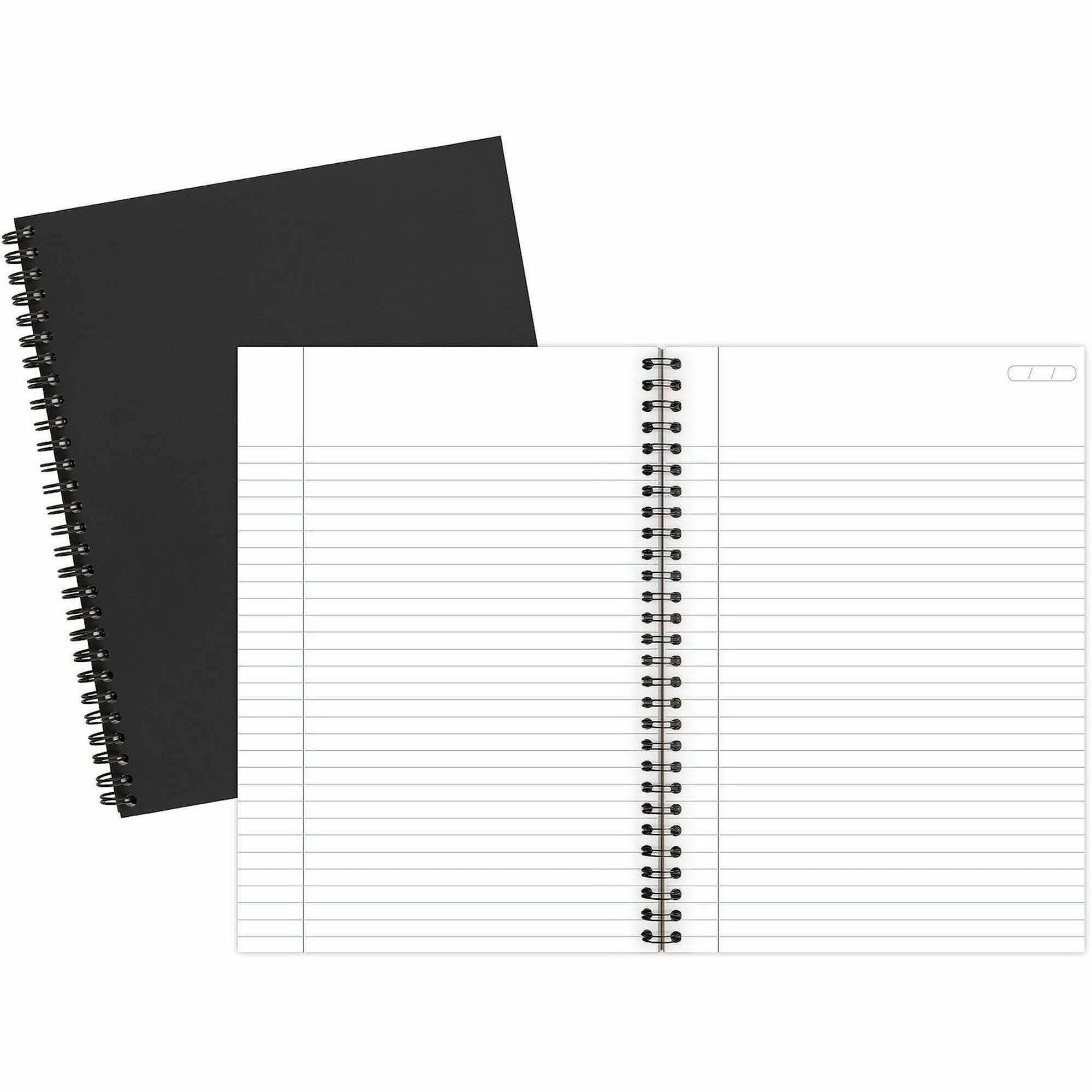 80 Sheets - Wire Bound - 0.28" Ruled - 20 lb Basis Weight - 6" x 9 1/2" Sheet Size - White Paper - Black Linen Cover - Pocket, Tab, Subject, Perforated, Flexible Cover - 1 Each