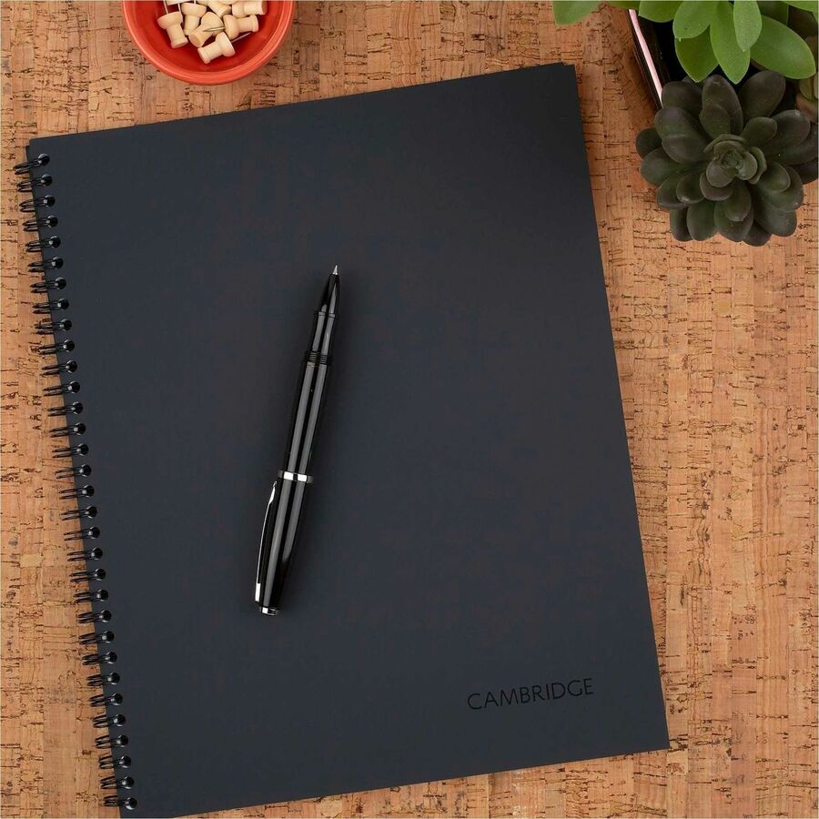 80 Sheets - Wire Bound - 0.28" Ruled - 20 lb Basis Weight - 6" x 9 1/2" Sheet Size - White Paper - Black Linen Cover - Pocket, Tab, Subject, Perforated, Flexible Cover - 1 Each