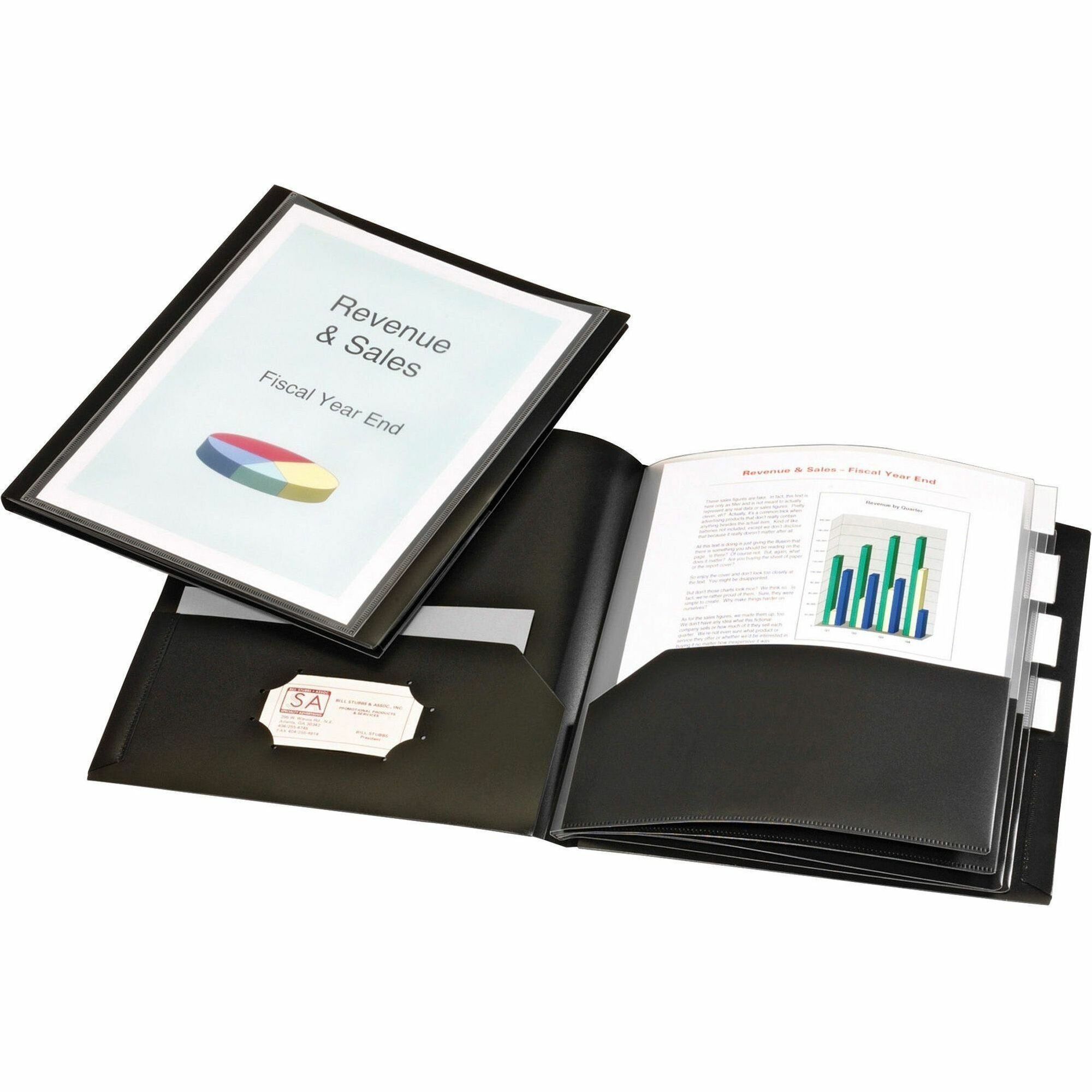 8 1/2" x 11" - 200 Sheets Capacity - 10 Inside Front & Back Pocket(s) - 4 Divider(s) - Polypropylene - Black - Die-cut, Acid-free, Non-stick, Card Holder - 1 Each
