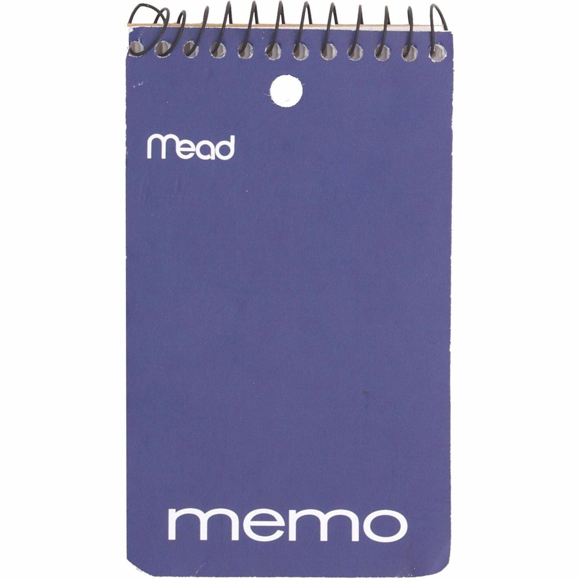 Mead Wirebound Memo Book - 60 Sheets - 120 Pages - Wire Bound - College Ruled Front Ruling - 3" x 5" Sheet Size - White Paper - Assorted Cardboard Cover - Stiff-back, Hole-punched - 1 Each