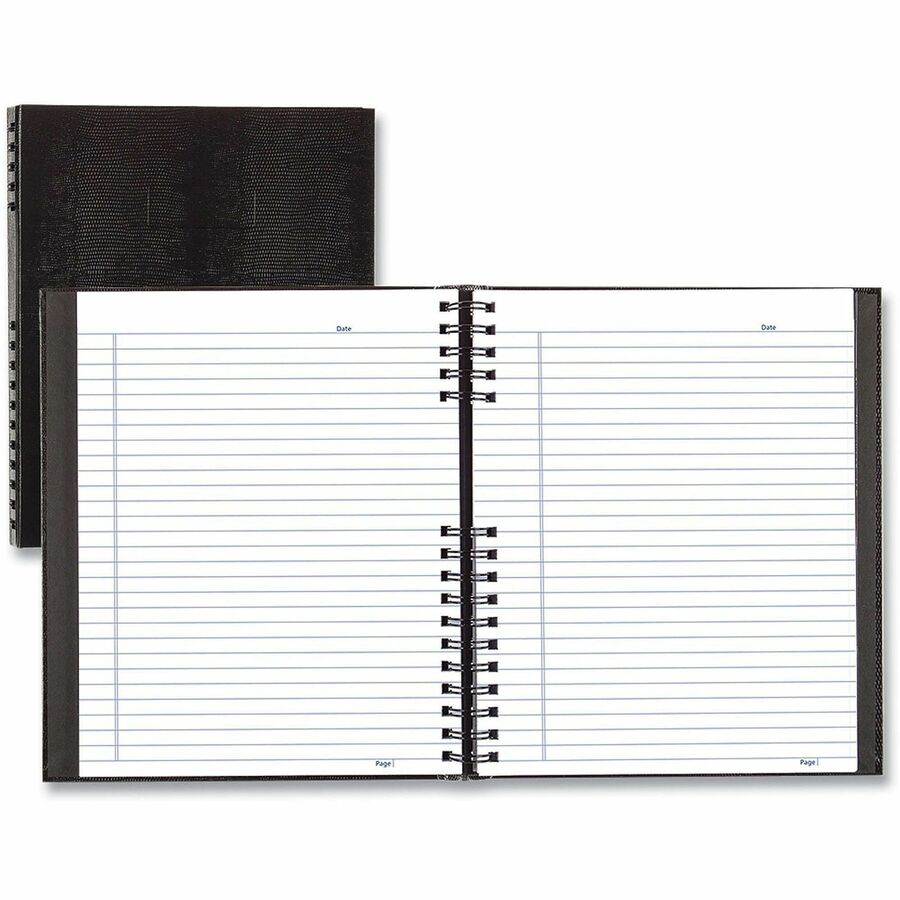 300 Sheets - Twin Wirebound - 11" x 8 1/2" Sheet Size - 9.50" Height x 15" Width x 12" Length - Black Cover - Hard Cover, Micro Perforated, Index Sheet, Self-adhesive, Pocket - Recycled - 1 Each