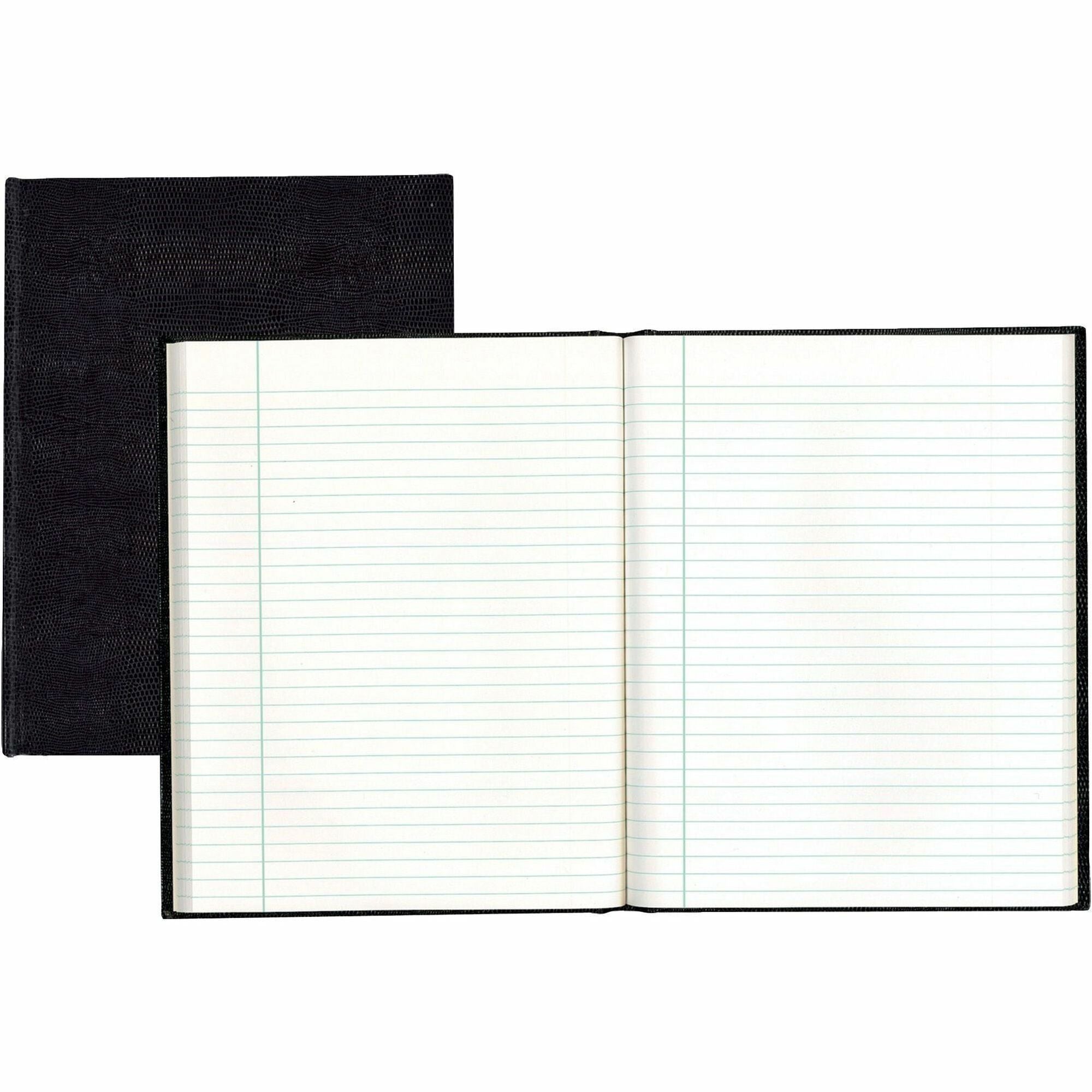 150 Sheets - Perfect Bound - Ruled Margin - 9 1/4" x 7 1/4" Sheet Size - White Paper - Black Cover - Hard Cover - Recycled - 1 Each