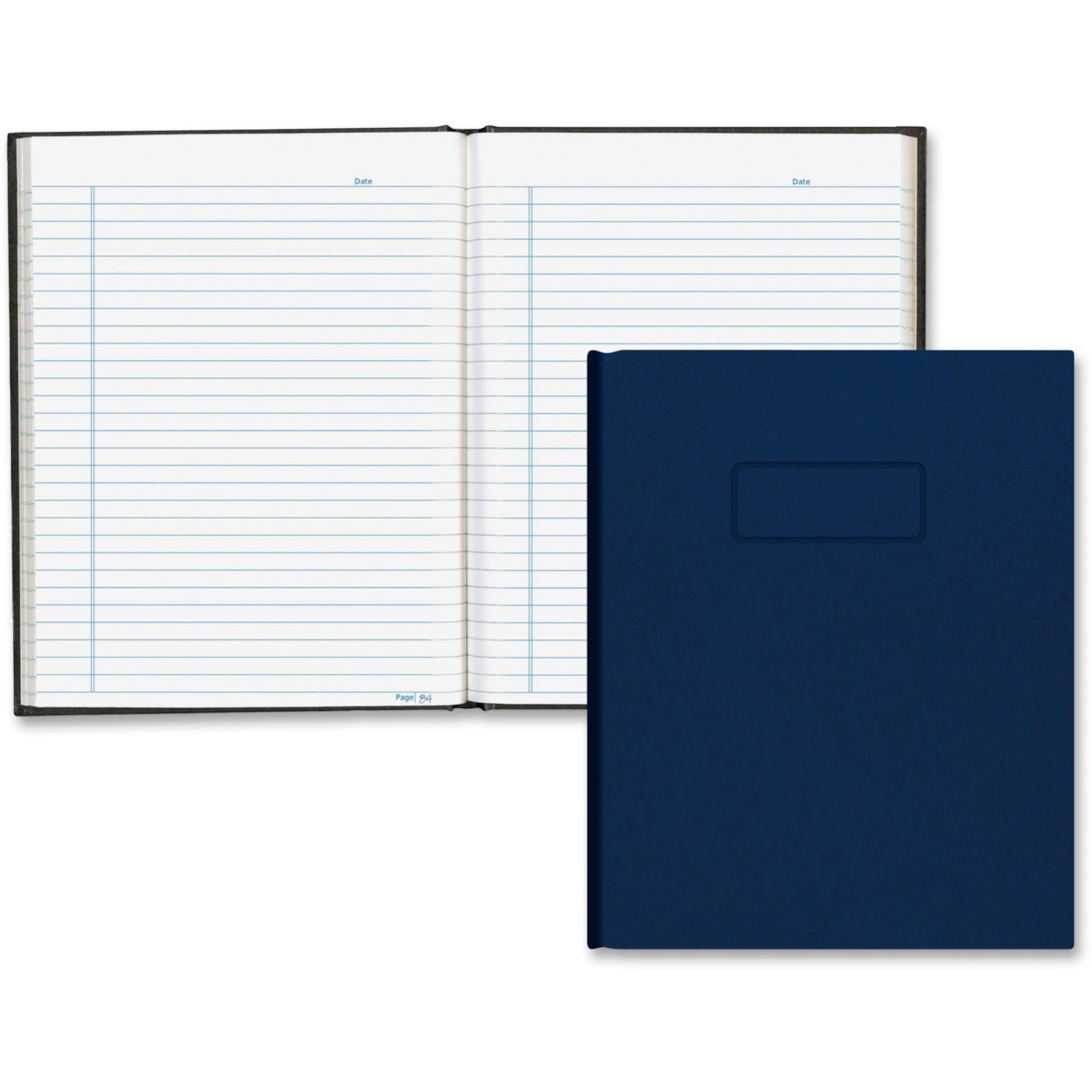 96 Sheets - 192 Pages - Perfect Bound - Blue Margin - 9 1/4" x 7 1/4" Sheet Size - White Paper - Blue Cover - Hard Cover, Self-adhesive, Index Sheet - Recycled - 1 Each