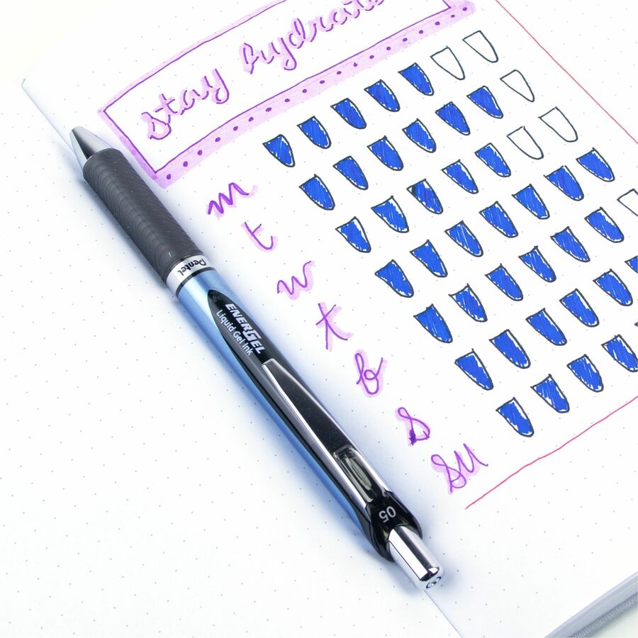 EnerGel EnerGel RTX Liquid Gel Pen - 0.5 mm Fine Needle Pen Point - Refillable - Retractable - Black Ink - Gel-based - Blue Barrel - Stainless Steel Tip - 1 Each