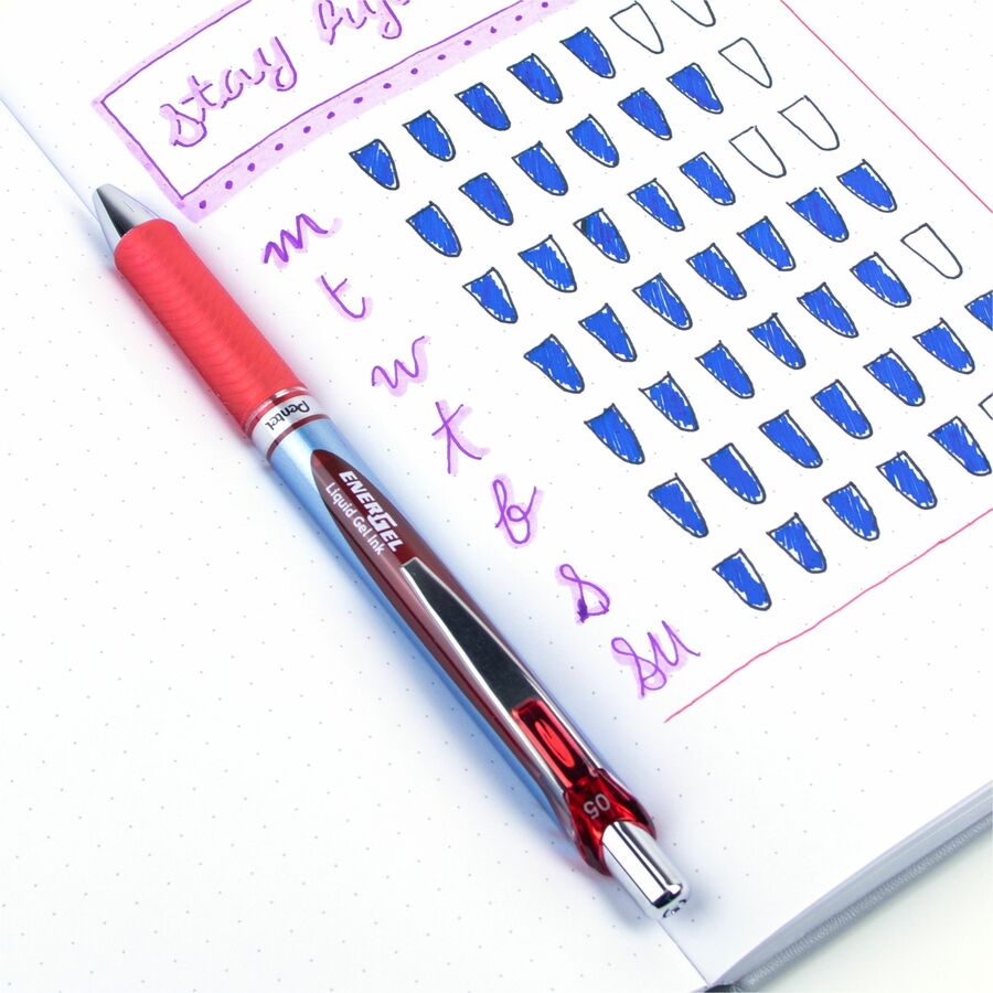 EnerGel EnerGel RTX Liquid Gel Pen - 0.5 mm Fine Needle Pen Point - Refillable - Retractable - Red Ink - Gel-based - Blue Barrel - Stainless Steel Tip - 1 Each