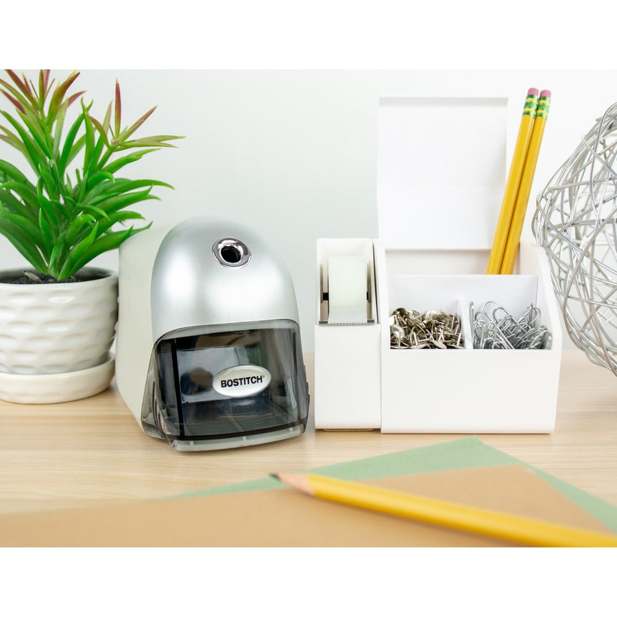 Bostitch QuietSharp Executive Electric Pencil Sharpener - Desktop - 1 Hole(s) - 3.5" Height x 7.5" Width x 4.3" Depth - Gray, Silver - 1 Each